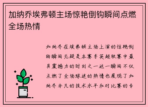 加纳乔埃弗顿主场惊艳倒钩瞬间点燃全场热情