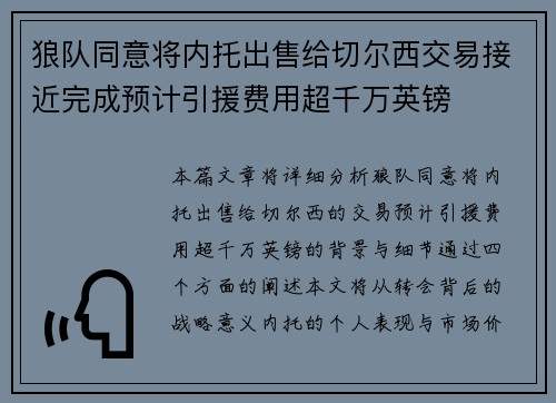 狼队同意将内托出售给切尔西交易接近完成预计引援费用超千万英镑 狼队同意将内托出售给切尔西交易接近完成预计引援费用超千万英镑